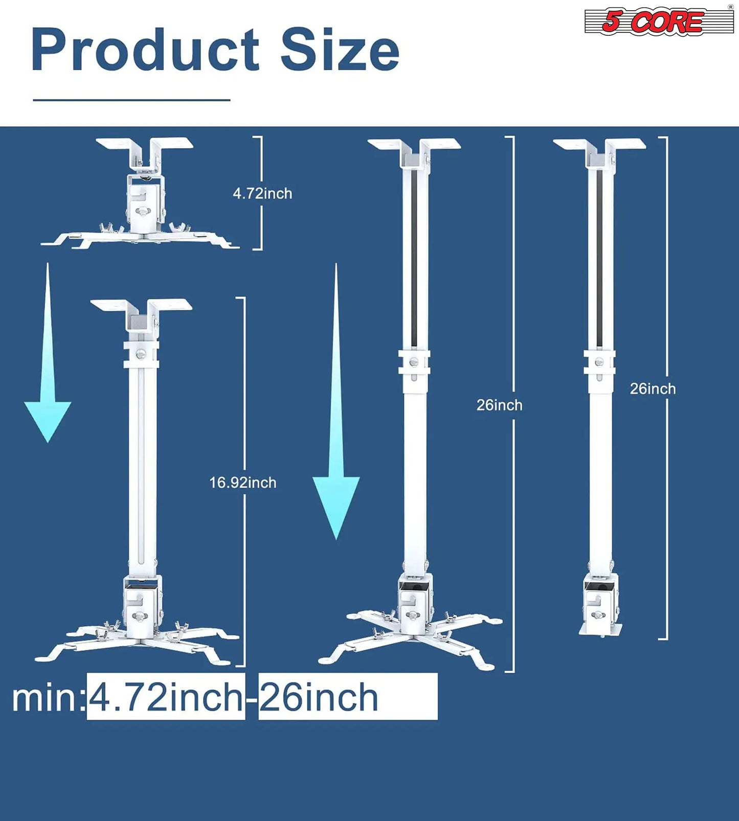 5Core Projector Mount Ceiling Wall Universal Holder Adjustable Low Profile Capacity 40lb